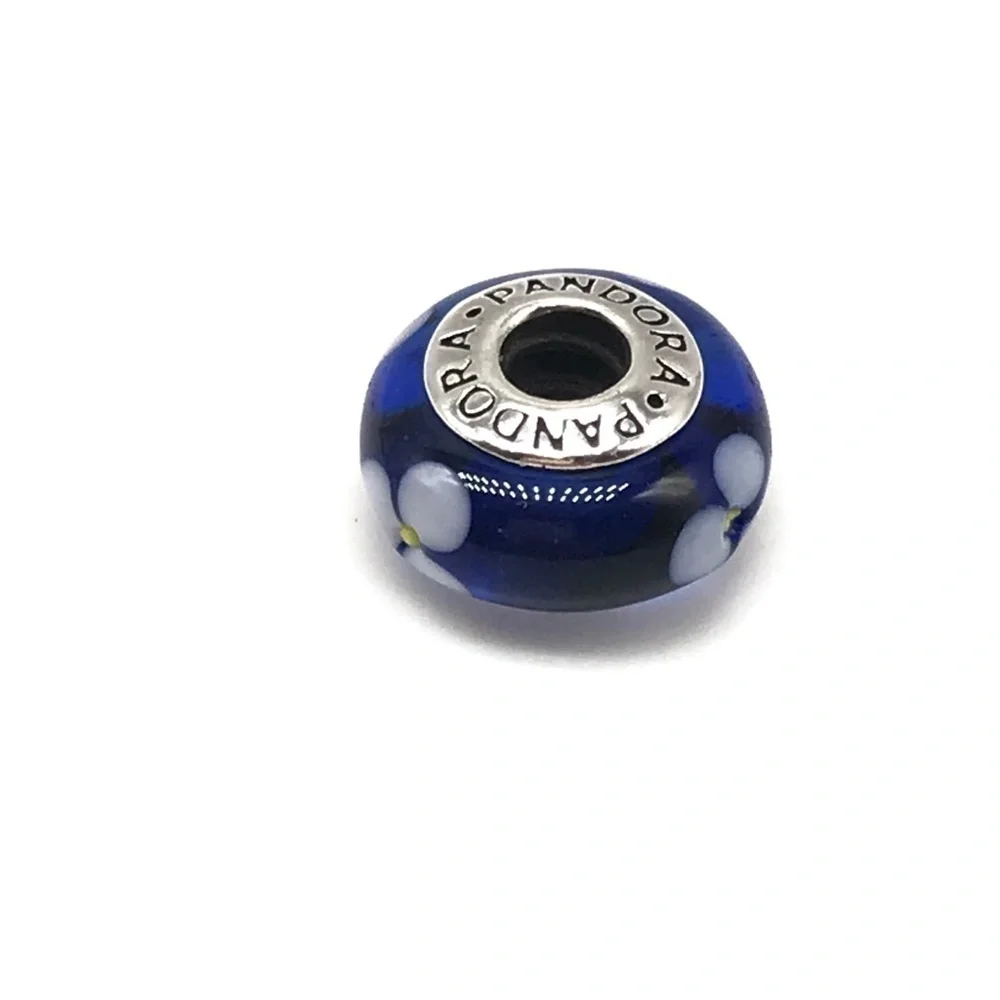 Pandora Blue White Floral Murano Glass Charm